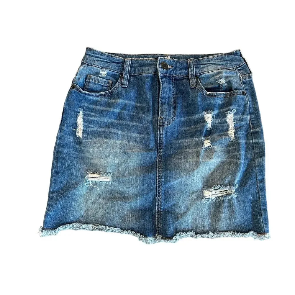 Mossimo Vintage Y2K Denim Distressed Skirt Size 6